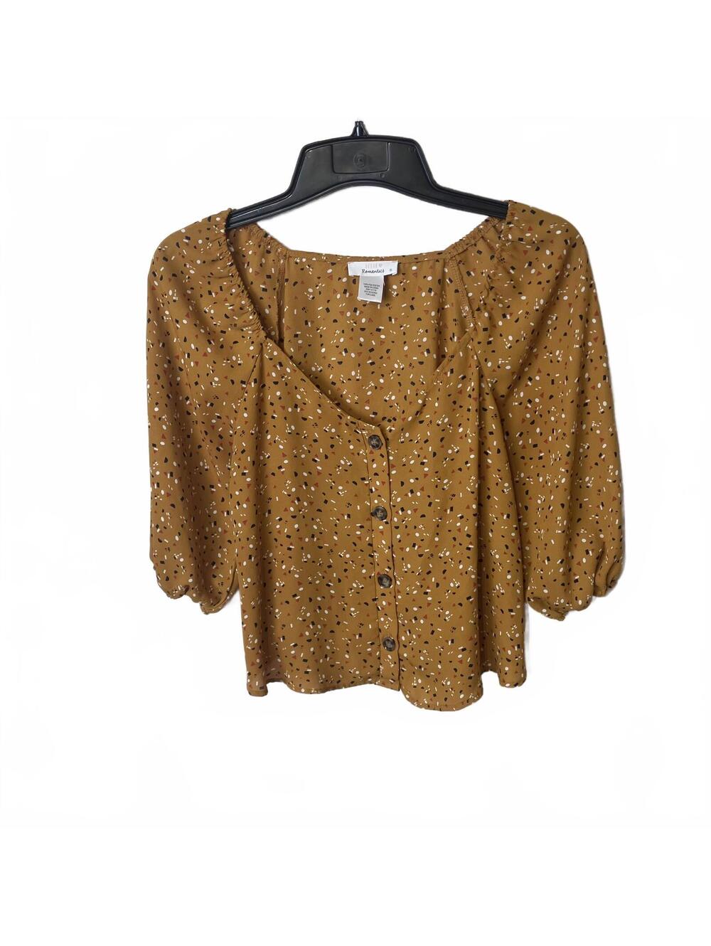 Urban Romantics Mustard Whimsical Confetti Print Puff Sleeve Women's Top Small